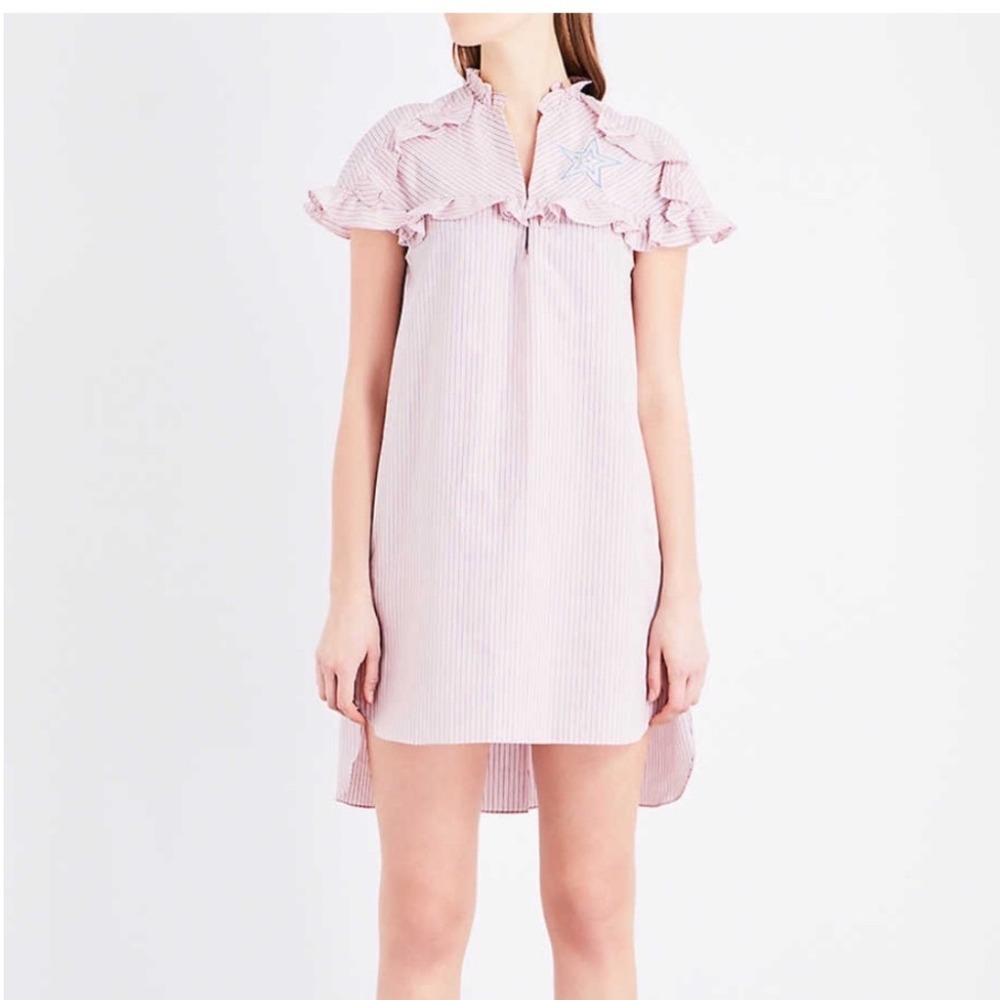 Sandro Sidges Striped Shirt Dress Ruffles Star Size 1 US 4